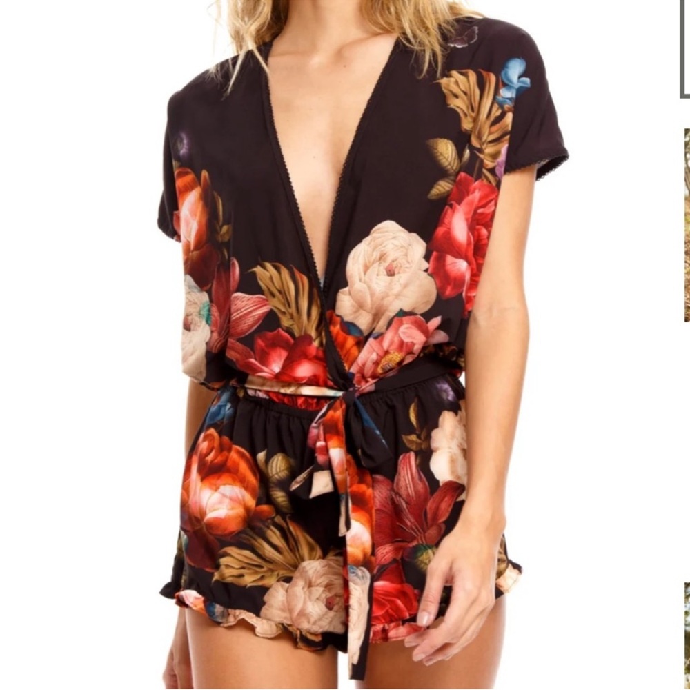 Agua Bendita Floral Black Romper